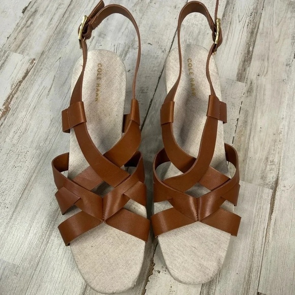 Cole Haan Crystal Wedge Sandal Brown Leather NEW Size 8 - Picture 3 of 11